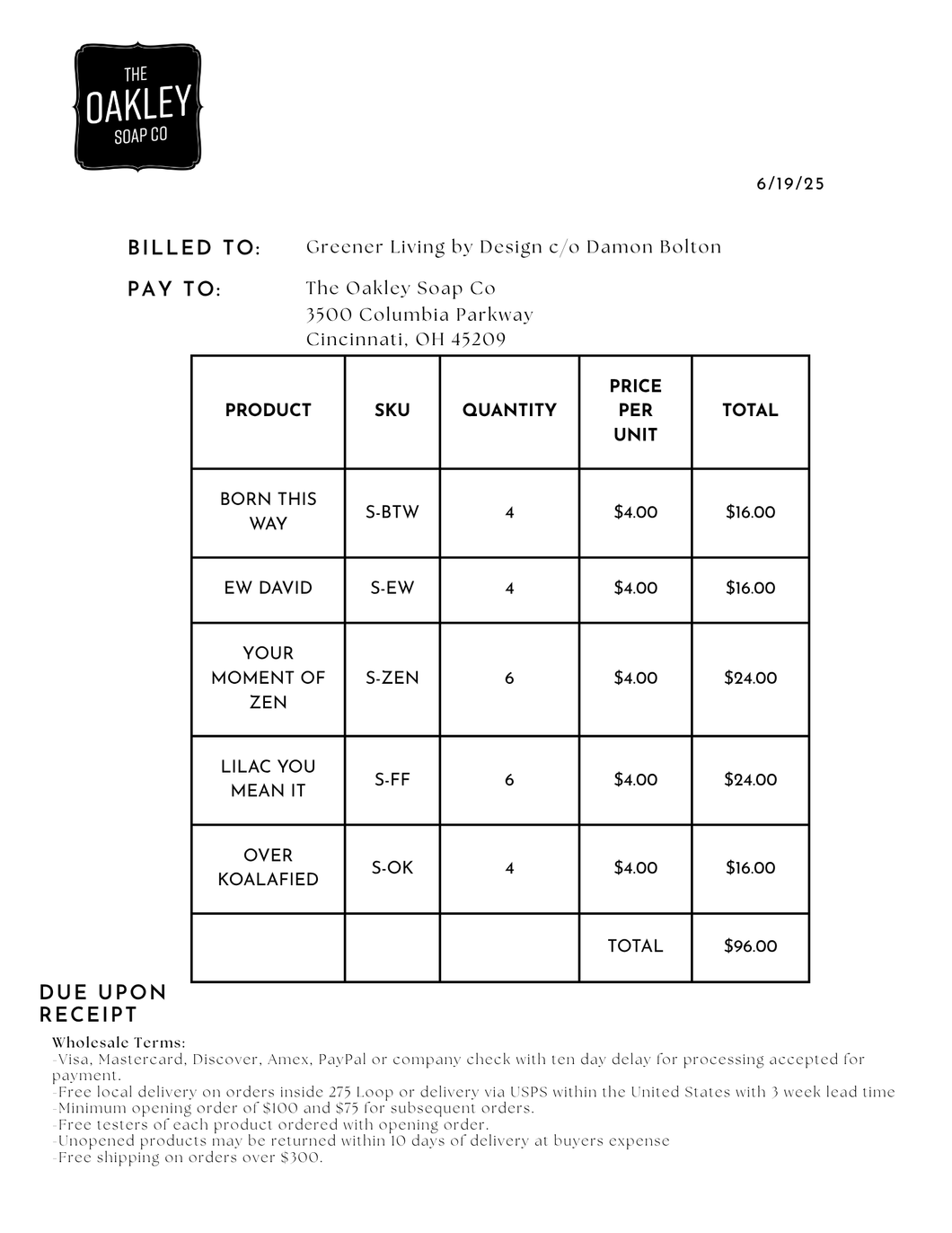 Wholesale Order Green Living By Design - June 2025